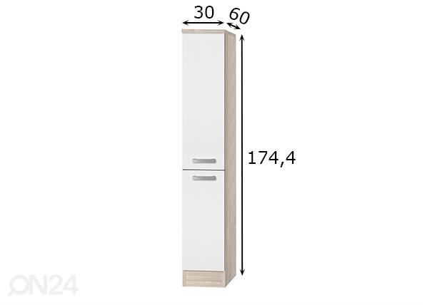 Poolkõrge väljatõmmatav köögikapp Genf 30 cm mõõdud