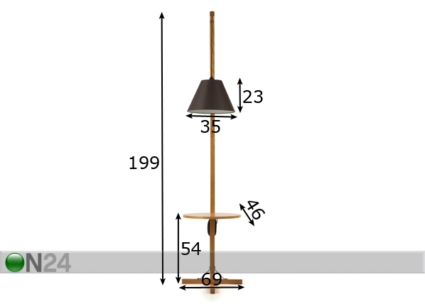 Põrandavalgusti Floor Lamp Table + dark shade mõõdud