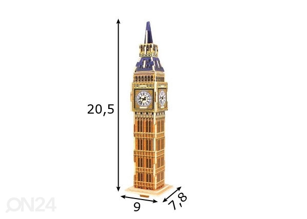 Puidust 3D pusle Big Ben mõõdud