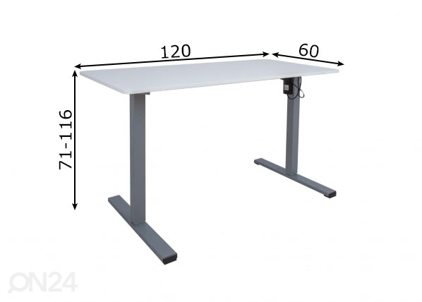 Reguleeritav laud Ergo Optimal 120x60 cm, 1 mootor mõõdud