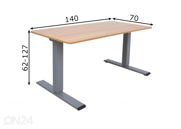 Reguleeritav laud Ergo Optimal 140x70 cm, 2 mootorit mõõdud