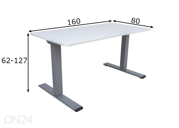 Reguleeritav laud Ergo Optimal 160x80 cm, 2 mootorit mõõdud