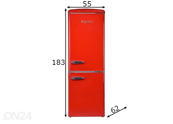 Retro külmkapp Frigelux CB255RRA, punane mõõdud