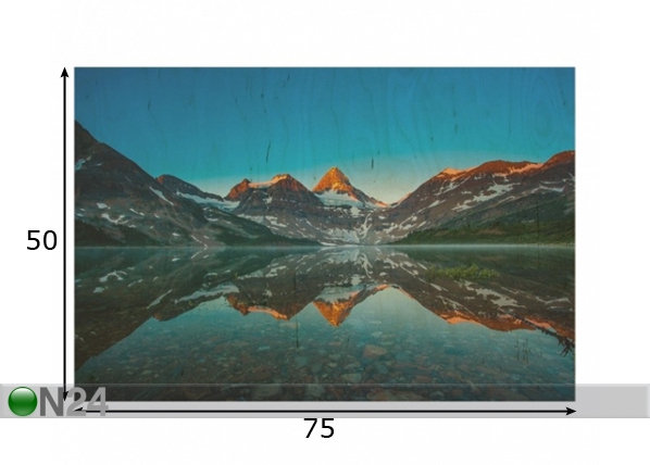 Seinapilt puidul Mountain landscape at Lake Magog in Canada 50x75 cm mõõdud