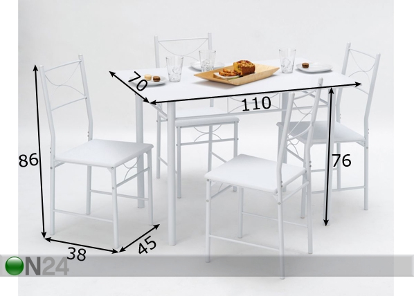 Söögilaud + 4 tooli mõõdud