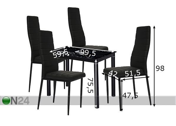 Söögitoakomplekt laud+4 tooli mõõdud