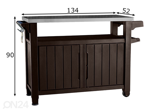 Töölaud kapiga välikööki Keter Unity XL 52x134 cm, pruun mõõdud