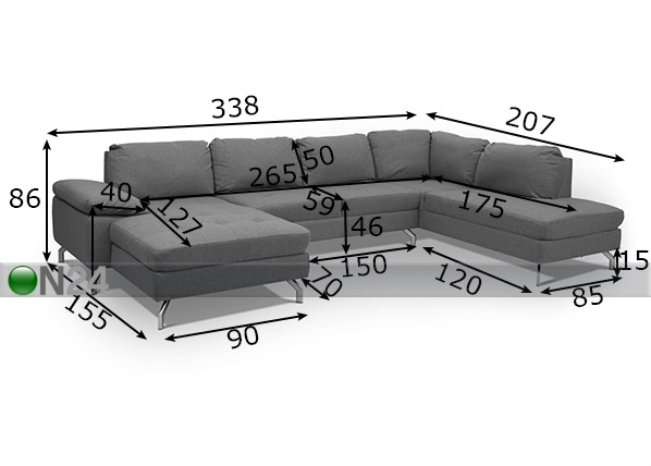 U-образный угловой диван Bolette размеры