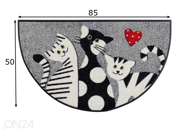 Uksematt Round Cat Trio 50x85 cm mõõdud