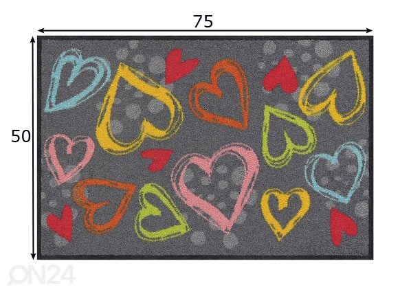 Uksematt Valentine Hearts colorful 50x75 cm mõõdud