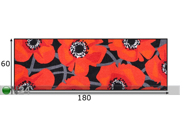 Vaip Bloom Poppy Black 60x180 cm mõõdud