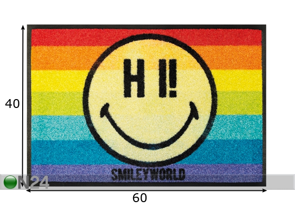 Vaip Smiley Rainbow 40x60 cm mõõdud