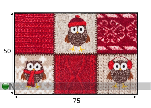 Vaip Winter Owls Red 50x75 cm mõõdud