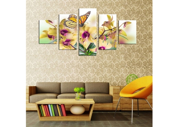 Viieosaline seinapilt Butterfly & Flowers 160x80 cm