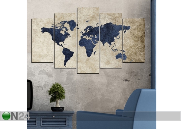 Viieosaline seinapilt World Map 100x60 cm