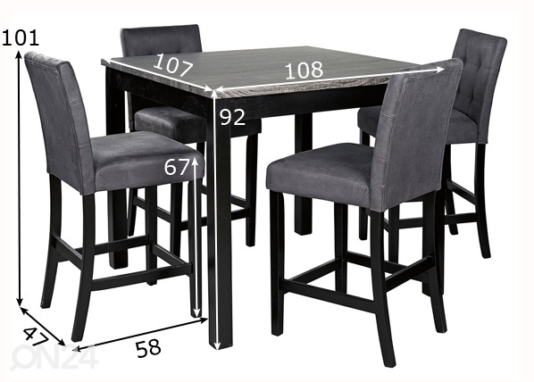 Барный стол + 4 барных стула размеры