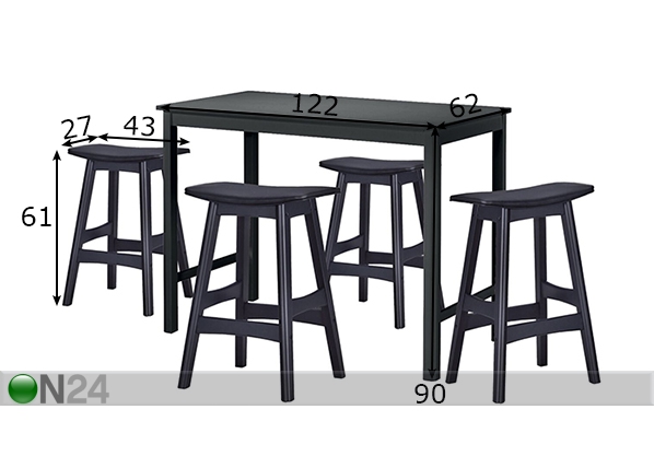 Барный стол + 4 барных стула Bronco размеры