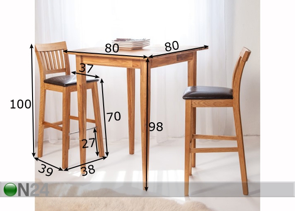 Барный стол из массива дуба + 2 барных стула размеры