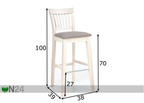 Барный стул из массива дуба, белый размеры