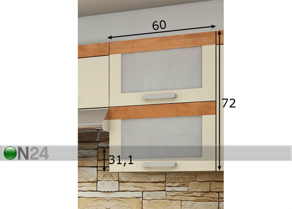 Верхний кухонный шкаф с двумя стеклянными дверьми 60 cm размеры