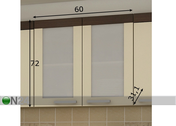 Верхний кухонный шкаф с двумя стеклянными дверьми 80 cm размеры