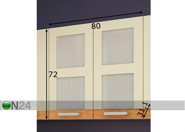 Верхний кухонный шкаф с двумя стеклянными дверьми 80 cm размеры