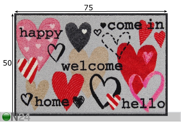 Дверной коврик Happy Hearts 50x75 см размеры