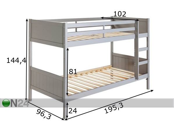 Двухъярусная кровать 90x190 cm размеры