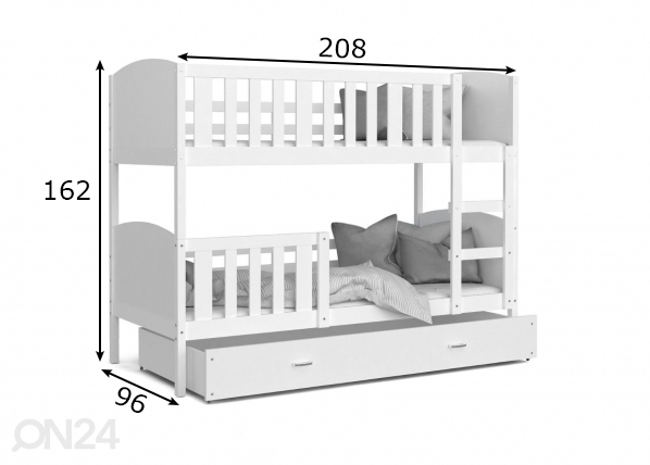 Двухъярусная кровать 90x200 cm, белый размеры