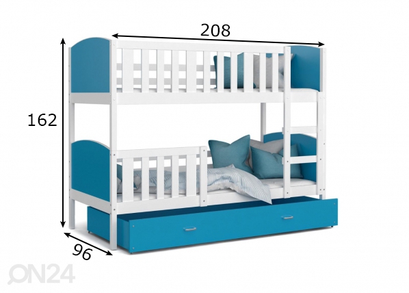 Двухъярусная кровать 90x200 cm, белый/синий размеры