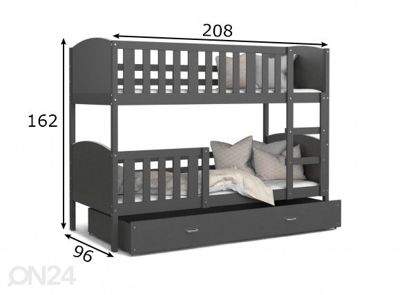 Двухъярусная кровать 90x200 cm, серый размеры