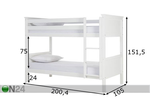 Двухъярусная кровать Brooklyn 90x190 cm размеры