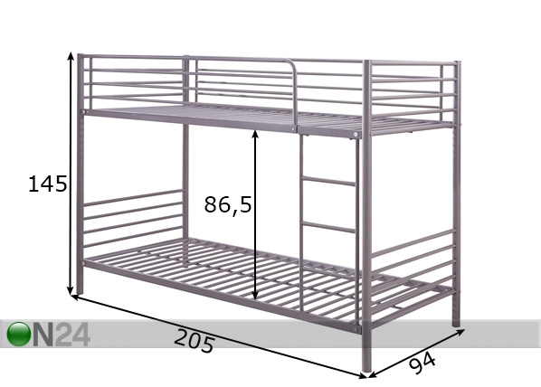 Двухъярусная кровать Olli 90x200 cm размеры