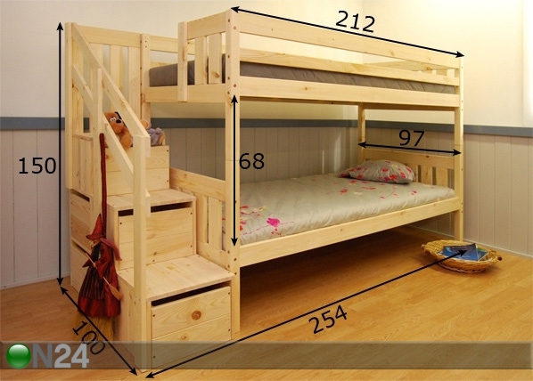 Двухъярусная кровать Stairway 90x200 cm