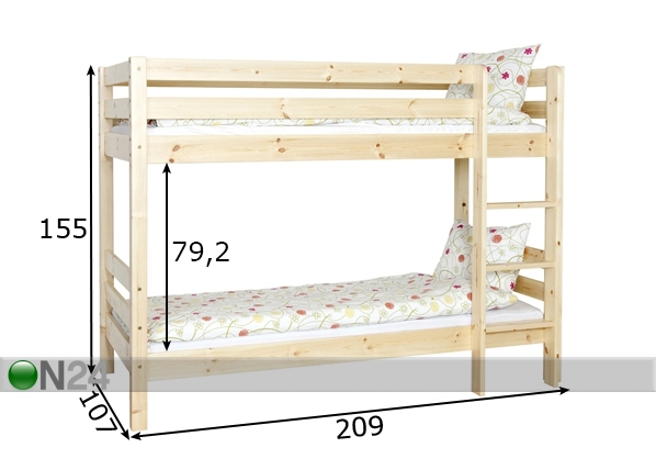 Двухъярусная кровать Tom 90x200 cm размеры
