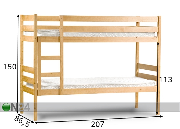 Двухъярусная кровать из массива берёзы 80x200 cm размеры