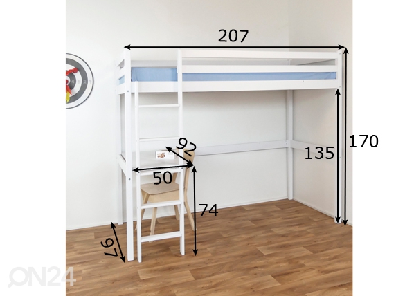 Двухъярусная кровать из массива берёзы + рабочий стол 90x200 cm размеры