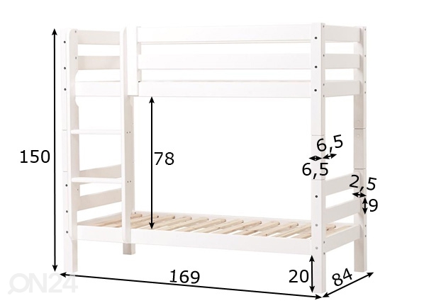 Двухъярусная кровать из массива дерева Premium 70x160 см размеры