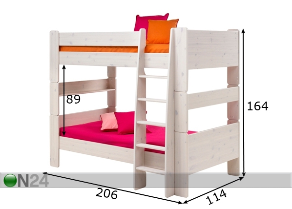 Двухъярусная кровать из массива сосны Nora 90x200 cm размеры