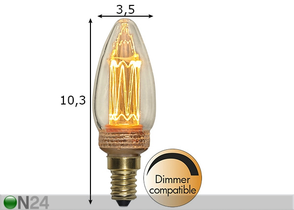Декоративная LED лампочка E14, 2,3 Вт размеры
