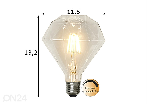 Декоративная LED лампочка в виде бриллианта с цоколем Е27 3,2 Вт размеры