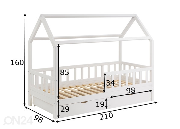 Детская кровать из массива дерева 90x200 cm + ящики размеры