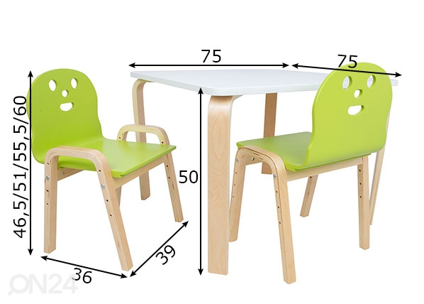 Детский стол и стулья Happy размеры