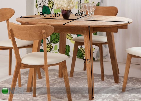 Дубовый удлиняющийся обеденный стол Basel 90x90-130 cm размеры