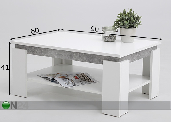 Журнальный стол Tim II 90x60 cm, белый/бетон размеры