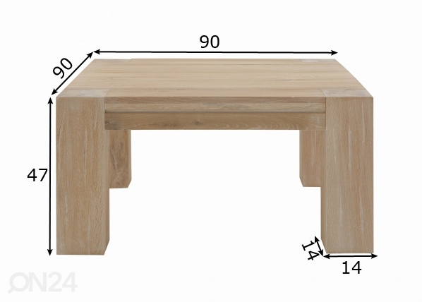Журнальный стол из массива дуба Fausto 90x90 cm размеры