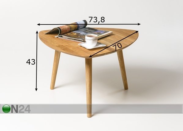 Журнальный стол из массива дуба Scan 74x70 cm размеры