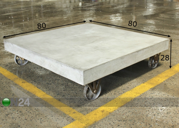 Журнальный стол на колёсах Cement 80x80 cm размеры