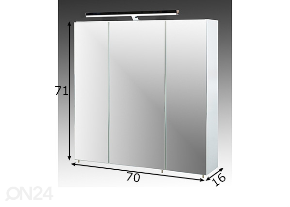 Зеркальный шкаф с LED светильником Quadra размеры