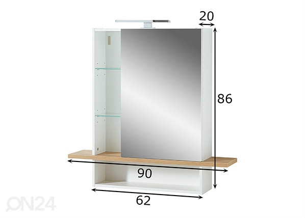 Зеркальный шкаф со светильником Novolino размеры